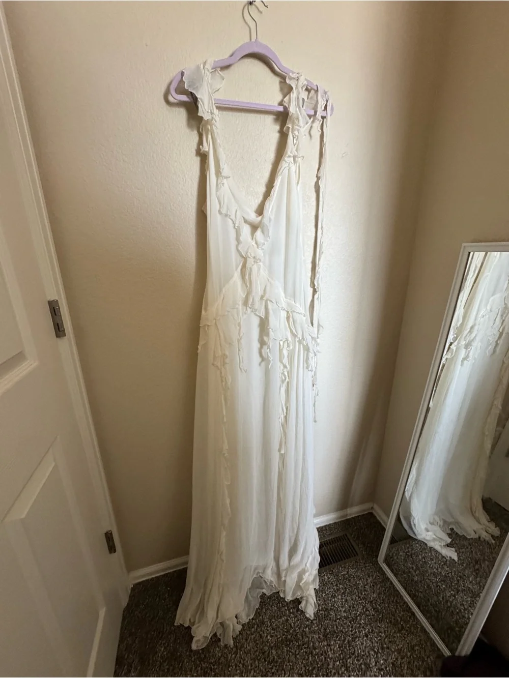 Seni‎ Moto Ozun Maxi Dress Sz L Ivory Ruffle Dreamy Romantic NEW